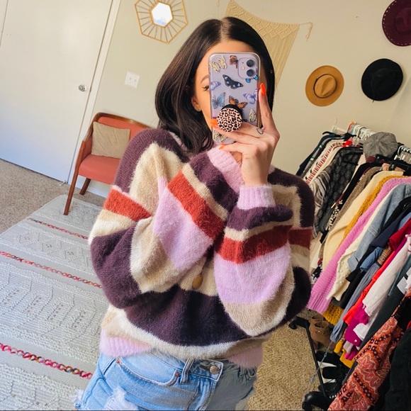 Ten Sixty Sherman Sweaters - Ten Sixty Sherman Fuzzy Cozy Stripe Sweater